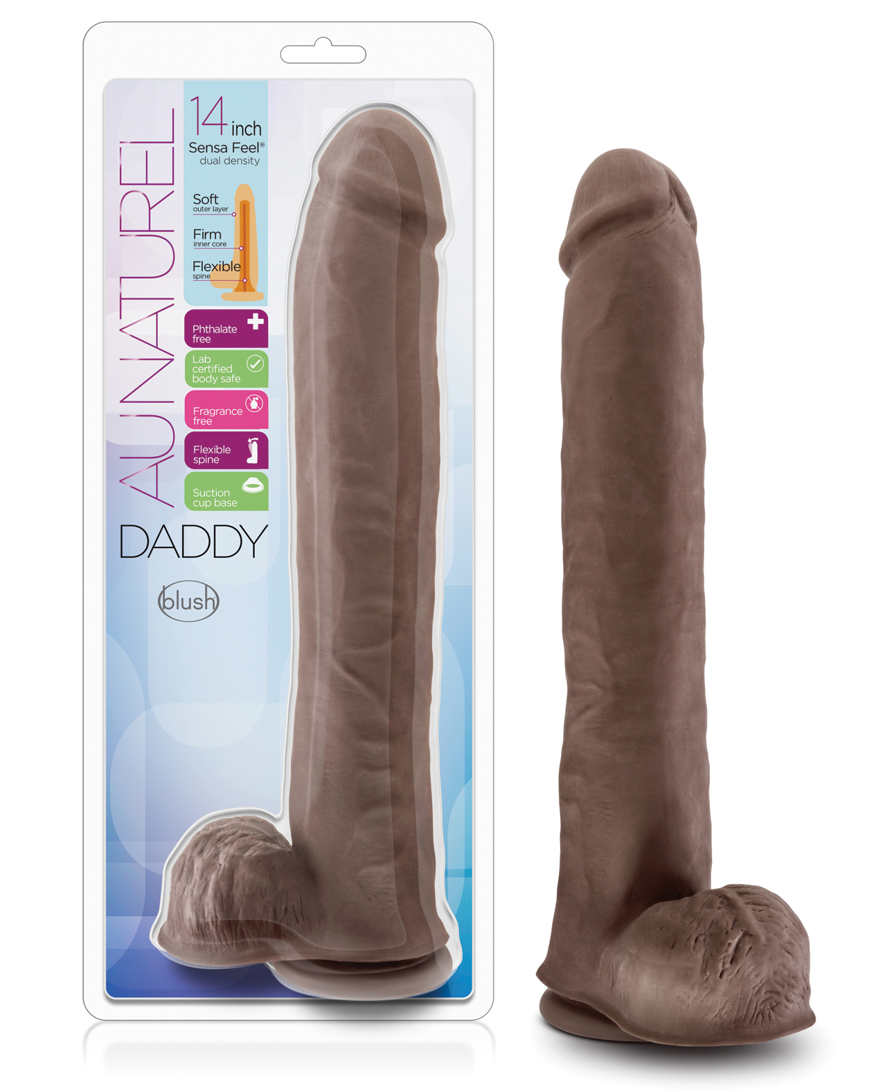 Blush Au Naturel Daddy Sensa Feel Dual Density Dong w/Suction Cup